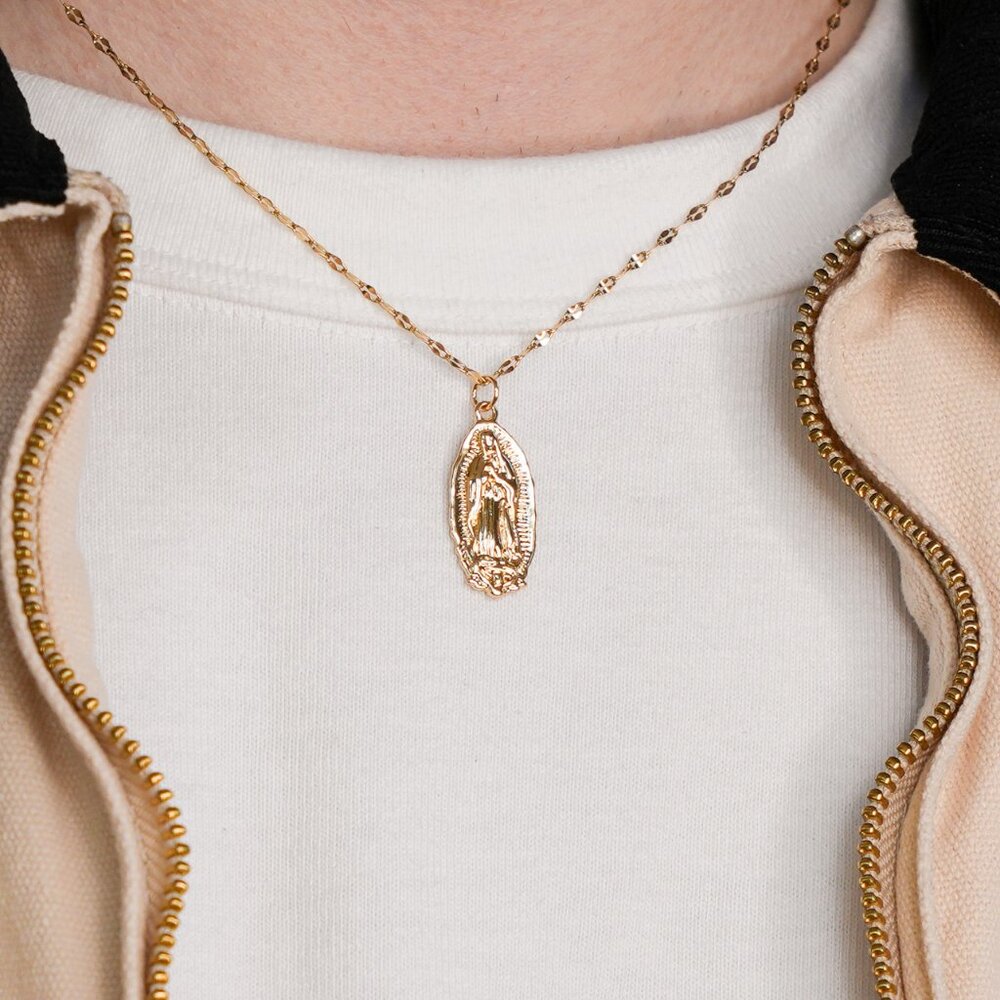 Gold Mother Mary Pendant Necklace